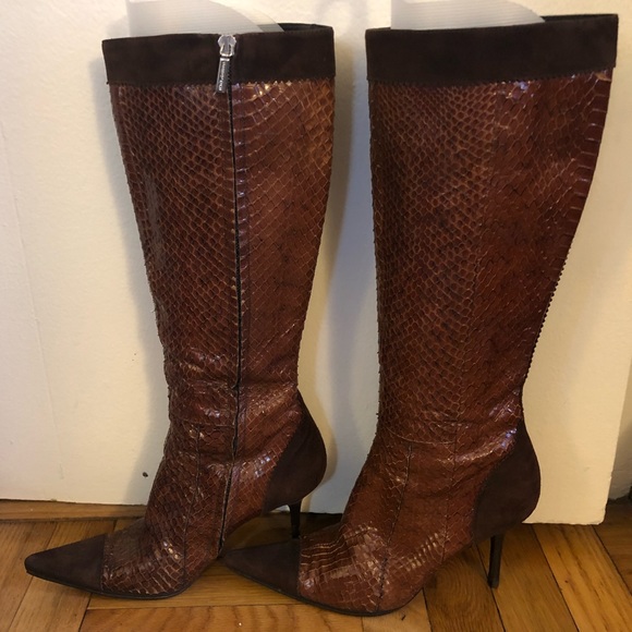 Dolce & Gabbana brown suede & snakeskin tall boots - Picture 3 of 8